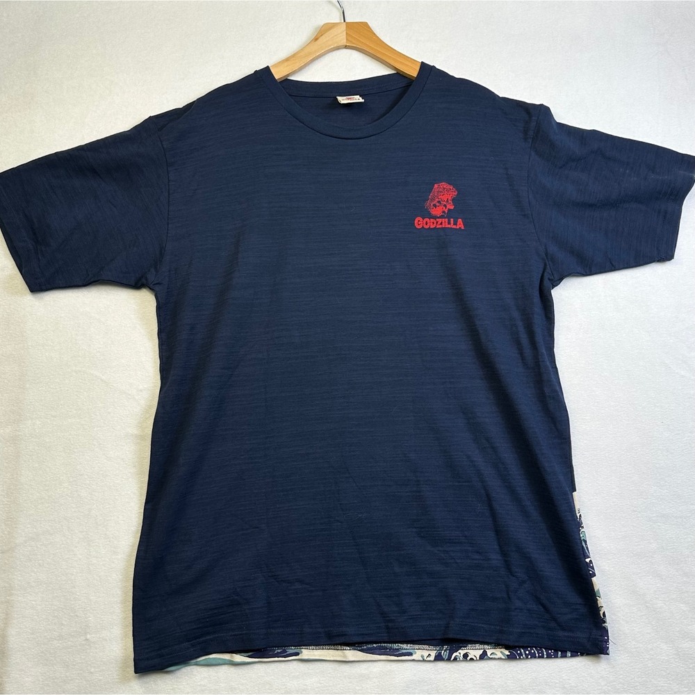 Godzilla Great Wave Graphic T-Shirt Mens 3XL Navy Blue Slub Cotton GZ-UT-001